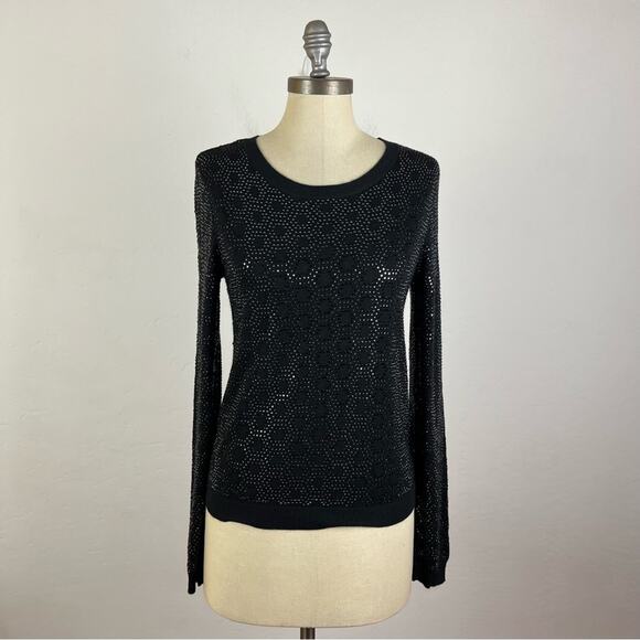 Alice + Olivia Black Sequin Studded Sweater - Picture 1 of 7